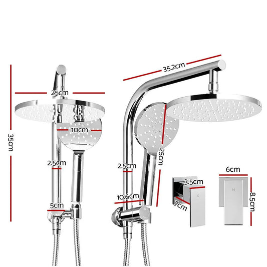 Cefito 9'' Rain Shower Head Set Handheld Round High Pressure Twins Tap Chome - Mekamart Australia