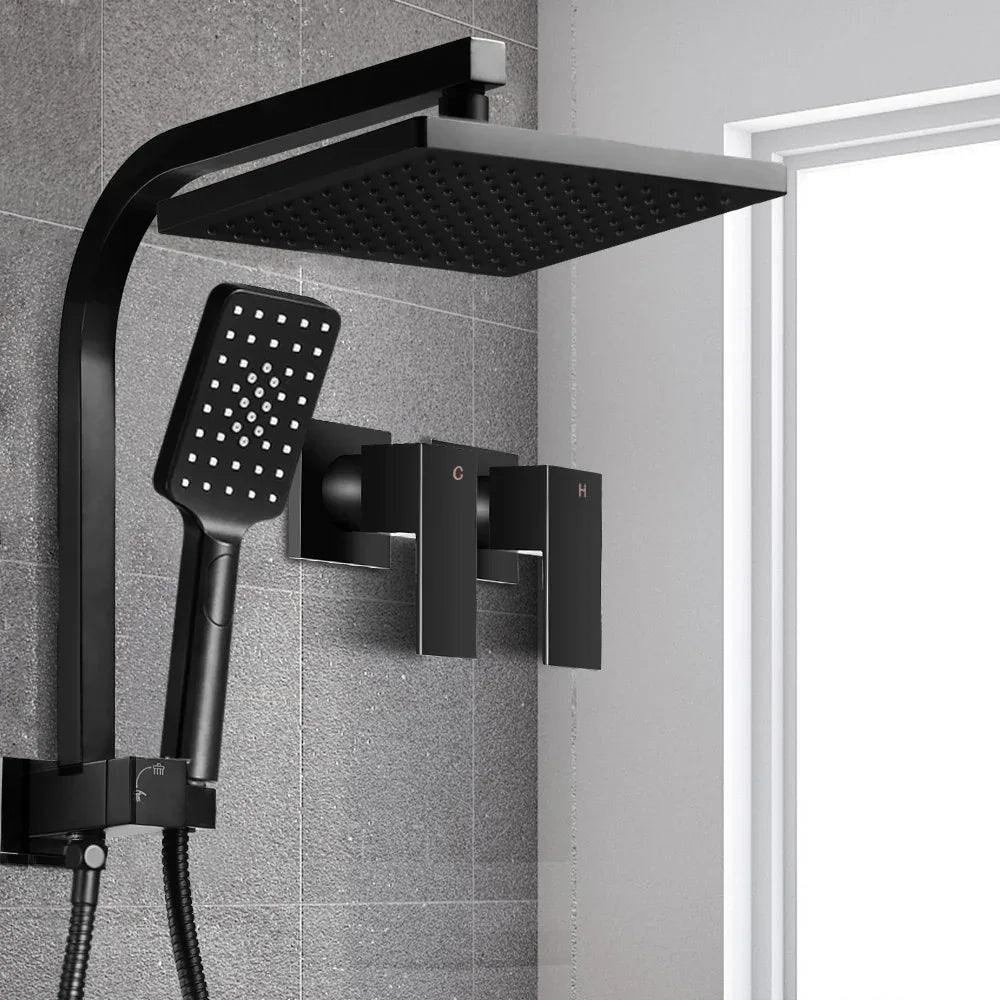 Cefito 8'' Rain Shower Head Set Handheld Square High Pressure Twins Tap Black - Mekamart Australia