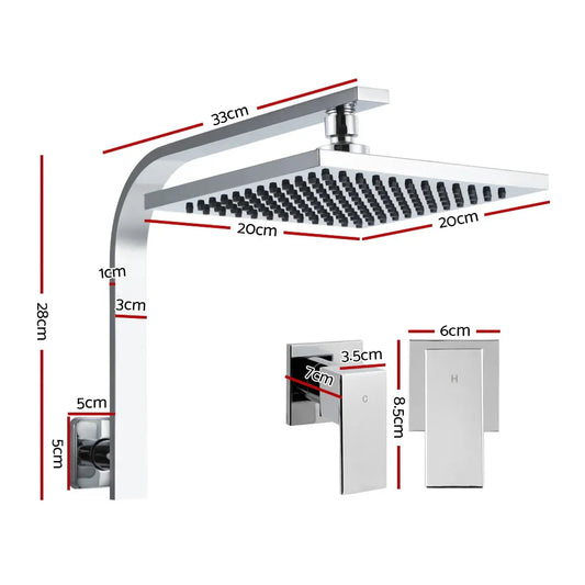 Cefito 8'' Rain Shower Head Wall Arm Square High Pressure Twins Tap Chrome - Mekamart Australia