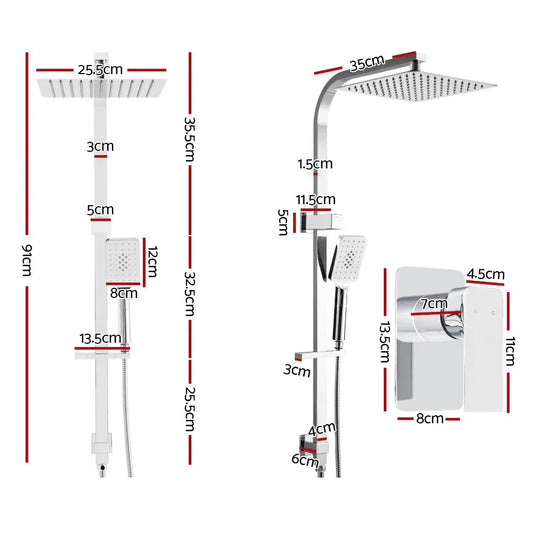 Cefito 10'' Rain Shower Head Set Handheld Square High Pressure Mixer Tap Chrome - Mekamart Australia