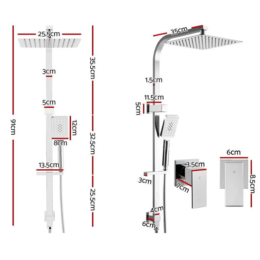 Cefito 10'' Rain Shower Head Set Handheld Square High Pressure Twins Tap Chrome - Mekamart Australia