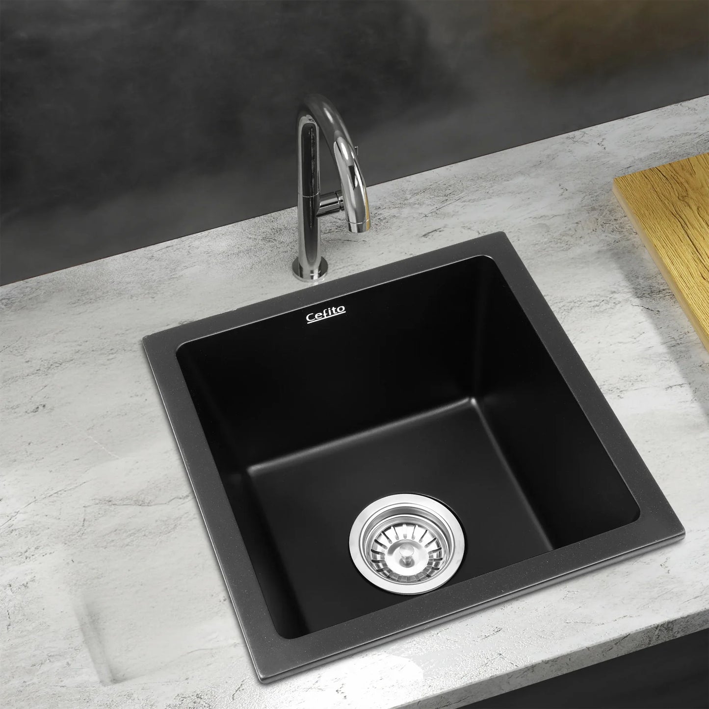 Cefito Kitchen Sink 38x38cm Granite Stone Sink Single Bowl Black - Mekamart Australia