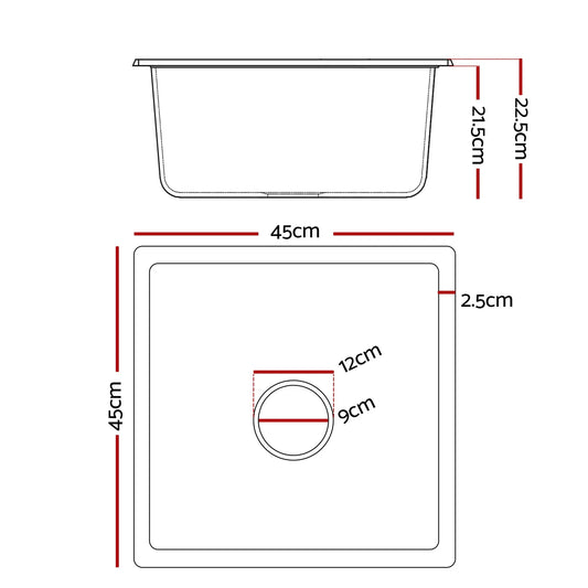 Cefito Kitchen Sink 45x45cm Granite Stone Sink Single Bowl Black - Mekamart Australia