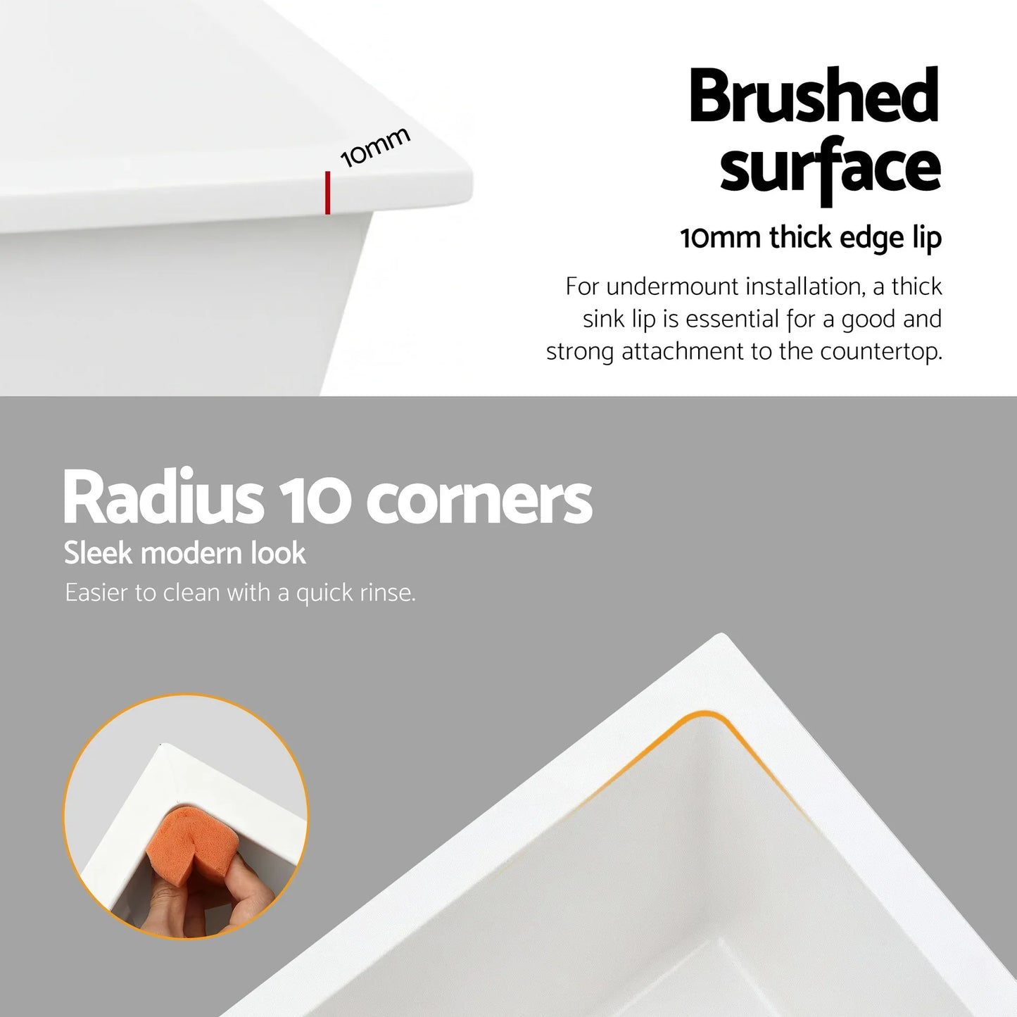 Cefito Kitchen Sink 55x45cm Granite Stone Sink Single Bowl White - Mekamart Australia