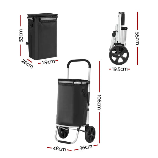 Emajin Shopping Trolley Cart Foldable 45KG Black - Mekamart Australia
