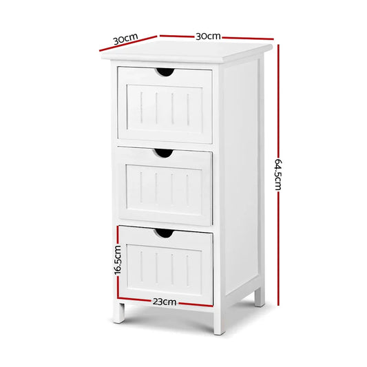Artiss Bedside Table Bathroom Storage Cabinet 3 Drawers White - Mekamart Australia