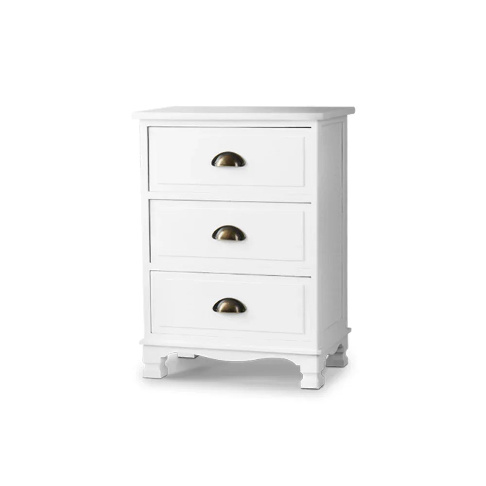 Artiss Bedside Table 3 Drawers Vintage - THYME White - Mekamart Australia
