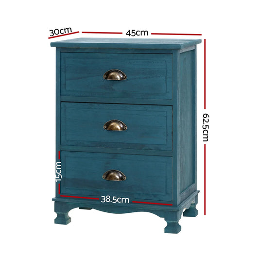 Artiss 2x Bedside Table 3 Drawers Vintage - THYME Blue - Mekamart Australia