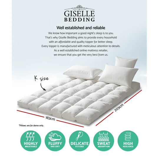 Giselle Bedding Mattress Topper Pillowtop Protector Pad King - Mekamart Australia