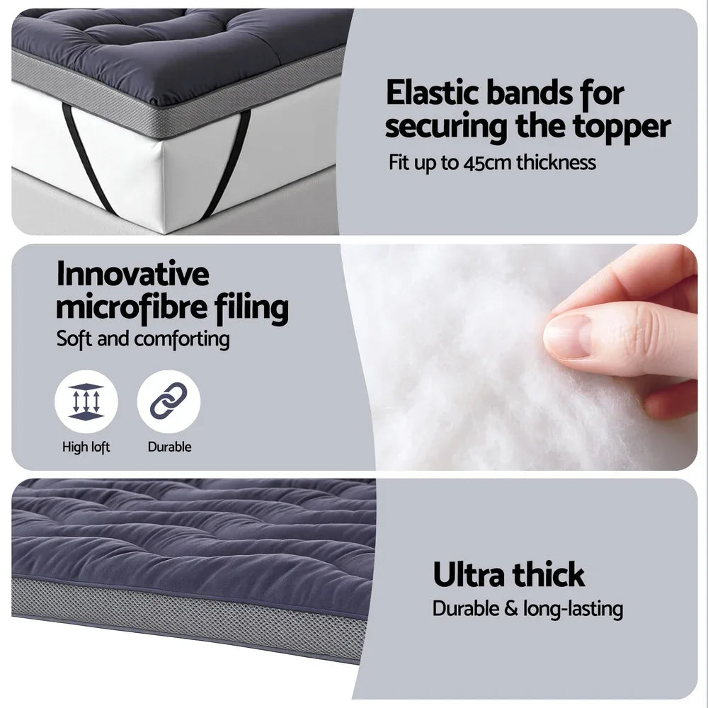 Giselle 5cm Mattress Topper Pillowtop toppers Bamboo Charcoal Double - Mekamart Australia
