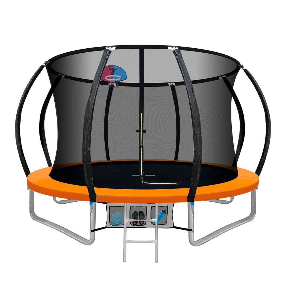 Everfit 10FT Trampoline for Kids w/ Ladder Enclosure Safety Net Rebounder Orange - Mekamart Australia