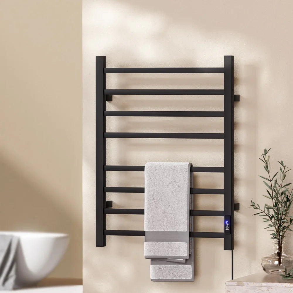 Devanti Heated Towel Rail 8 Square Bars with Timer Electric Heater Warmer Rack - Mekamart Australia