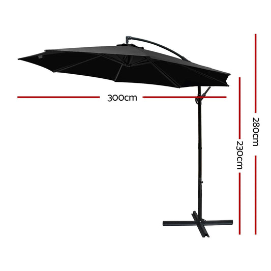 Instahut 3m Outdoor Umbrella Cantilever Beach Garden Patio Black - Mekamart Australia
