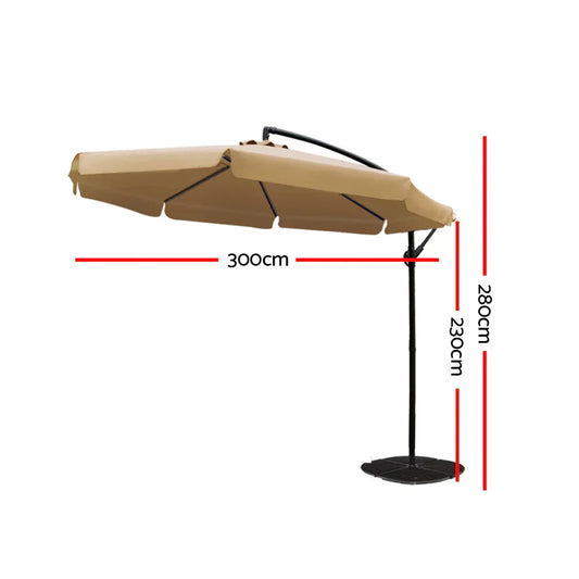Instahut 3m Outdoor Umbrella Cantilever Garden Beach Patio Beige - Mekamart Australia