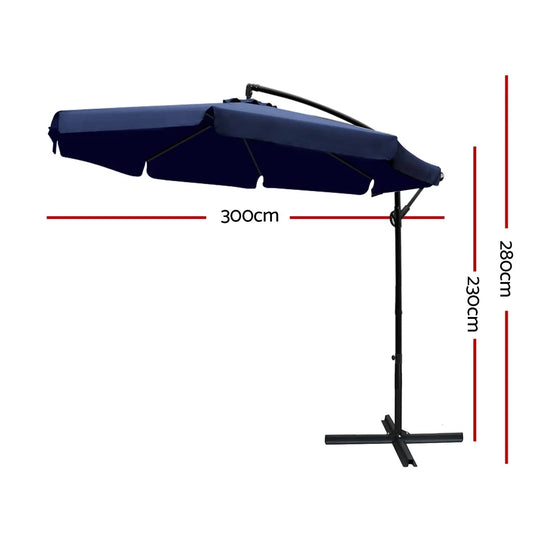Instahut 3m Outdoor Umbrella Cantilever Garden Beach Patio Navy - Mekamart Australia