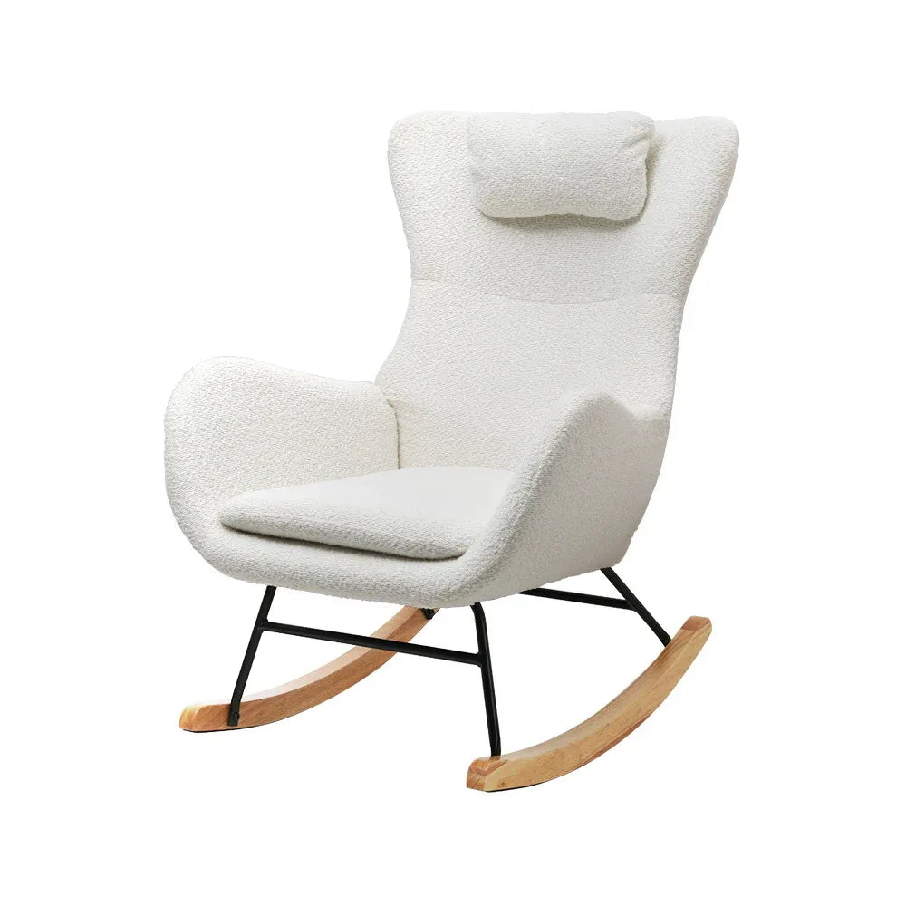 Artiss Rocking Chair Armchair Pillow Boucle White - Mekamart Australia
