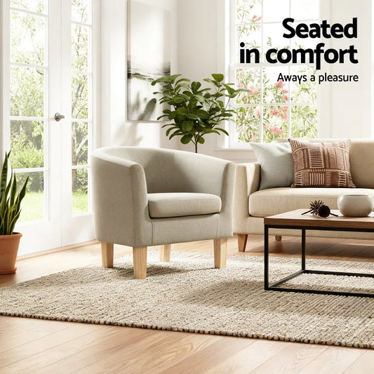 Artiss Armchair Tub Chair Beige Abby - Mekamart Australia