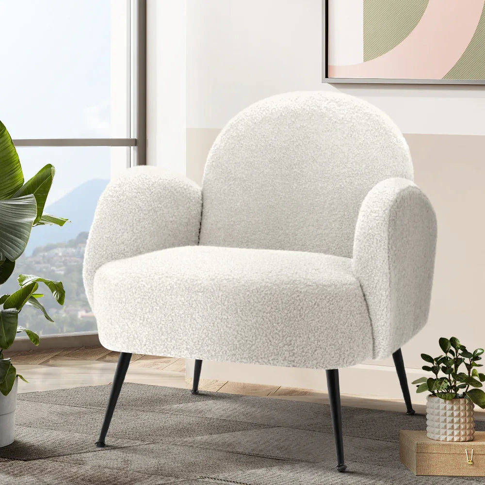 Artiss Armchair Boucle White Hanes - Mekamart Australia
