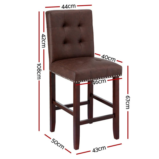 Artiss 4x Bar Stools Kitchen Dining Chairs Counter PU Leather Wooden Ada Brown - Mekamart Australia