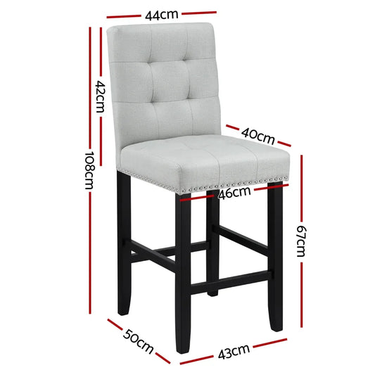 Artiss 2x Bar Stools Kitchen Dining Chairs Counter Fabric Stool Wooden Ada Grey - Mekamart Australia