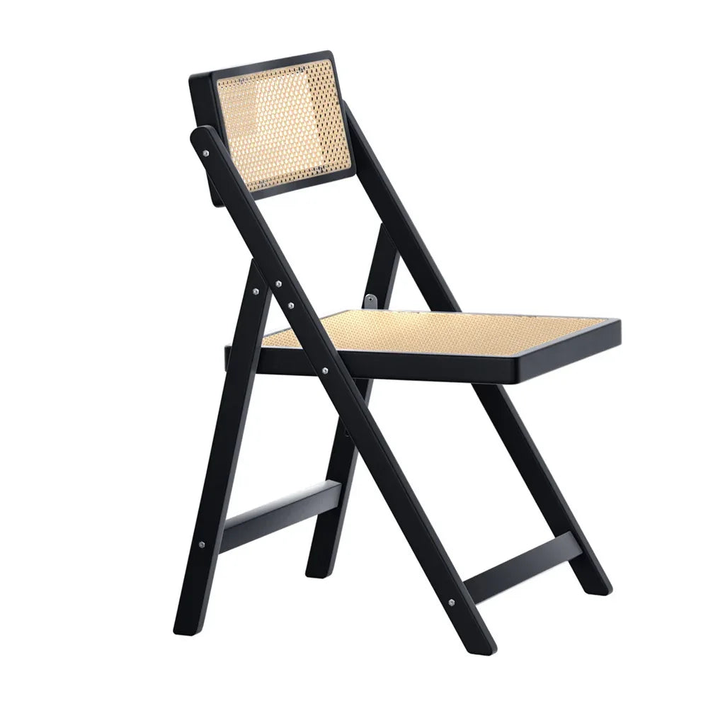 Artiss Dining Chair Wooden Rattan Foldable Black - Mekamart Australia