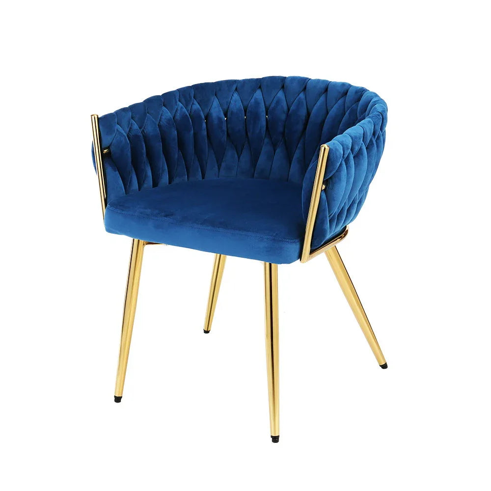 Artiss Dining Chair Velvet Weaving Armchair Blue - Mekamart Australia