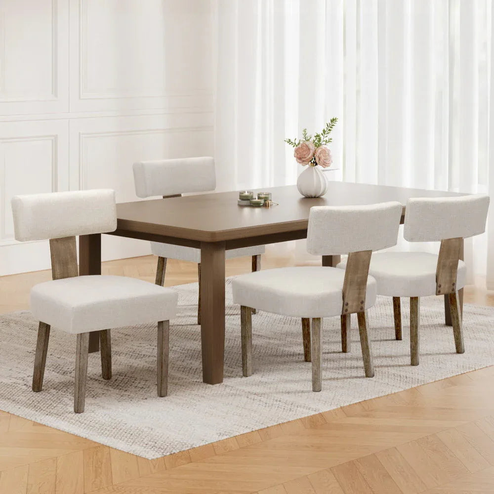 Artiss Dining Chairs Set of 4 Linen Fabric Wooden Beige - Mekamart Australia