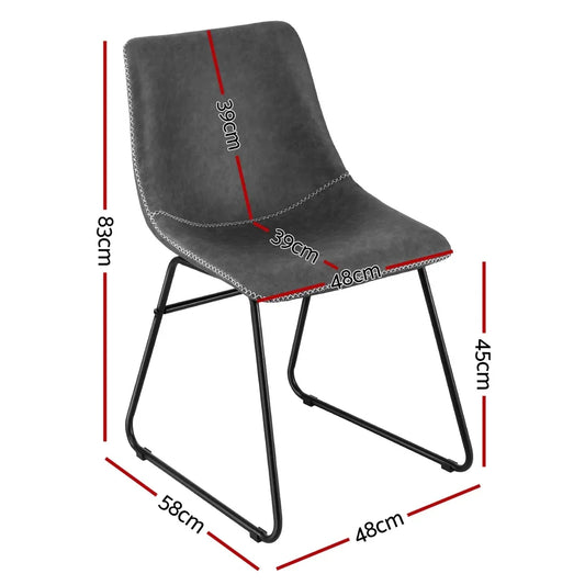 Artiss 4x Dining Chairs Retro PU Leather Kitchen Lounge Cafe Accent Chair Grey - Mekamart Australia