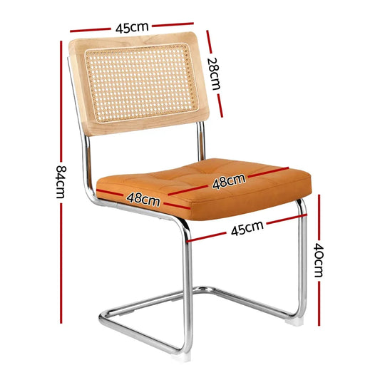 Artiss Dining Chairs Set of 2 PU Leather Rattan Cantilever Brown - Mekamart Australia