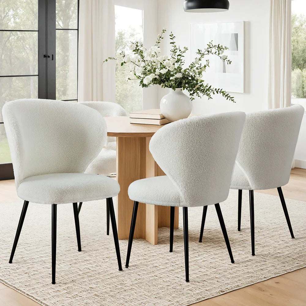 Artiss 4x Dining Chairs Sherpa Boucle Wing Back White - Mekamart Australia