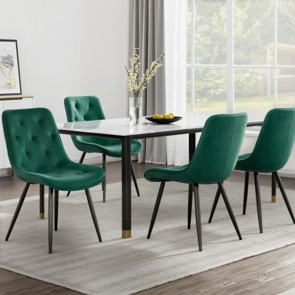 Artiss Dining Chairs Set of 4 Velvet Diamond Tufted Green - Mekamart Australia