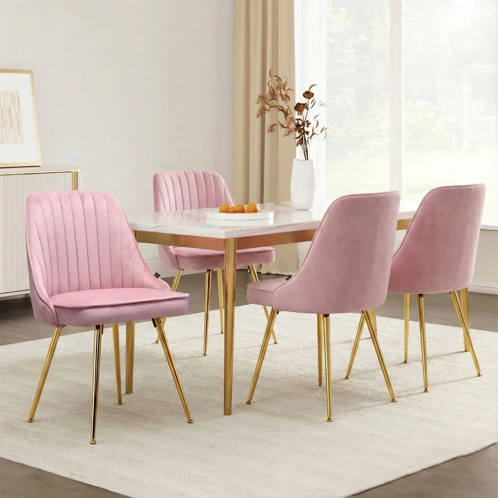 Artiss Dining Chairs Set of 4 Velvet Channel Tufted Pink - Mekamart Australia