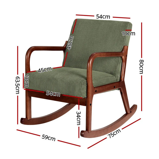 Artiss Rocking Armchair Nursing Chair Corduroy Green - Mekamart Australia