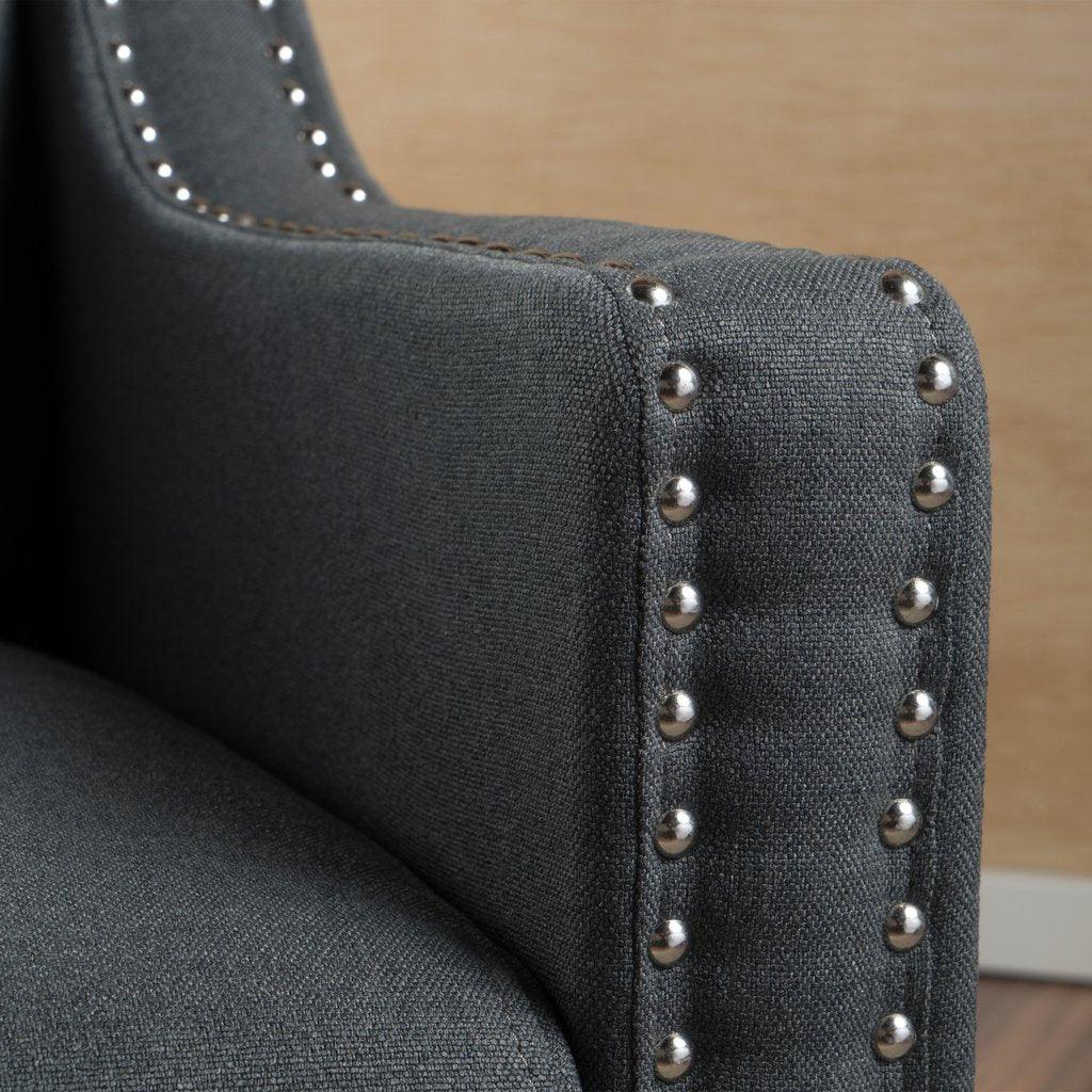 Camden Linen Fabric Studded Armchair in Dark Grey - Mekamart Australia