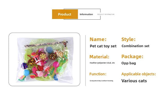pet products Super Set (21 Pcs) - Cat Tunnel, Teaser, Mice, Jingle Balls, & Pom Poms. (Note: accessory colors are shipped randomly). - Mekamart Australia