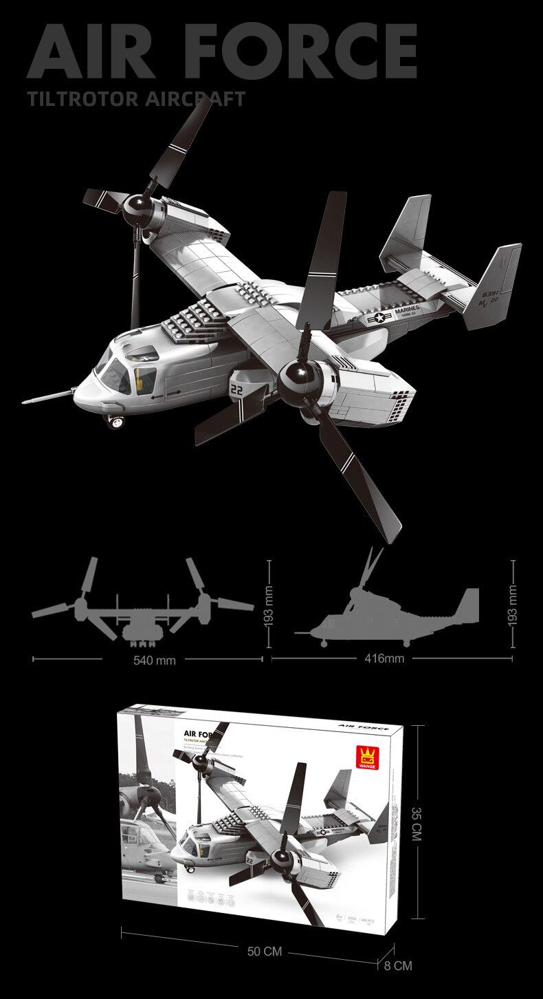 Christmas gift US Osprey Tiltrotor Aircraft Building Blocks Set, 460 Pieces Military Transport Model Kit for Kids Aged 6+ & Enthusiasts(Osprey tiltrotor aircraft)