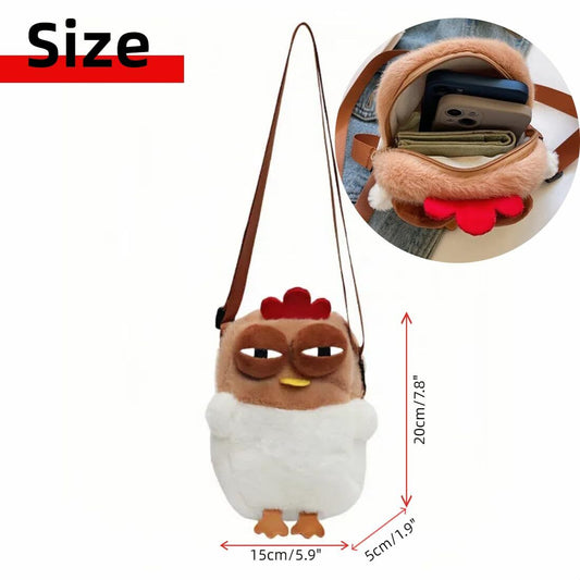 Cute Chicken Plush Crossbody Bag – White & Brown Kawaii Animal Backpack for Kids & Girls | Fun Gift Idea
