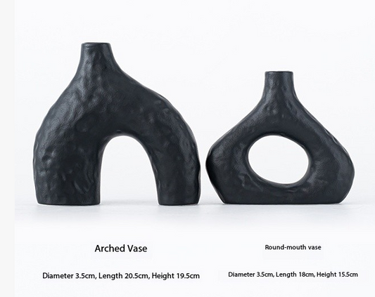 Minimalist Ceramic Vase Set (2-Piece): Modern Home Decor for Flower Arrangements (Black) | White Version Available In-Store