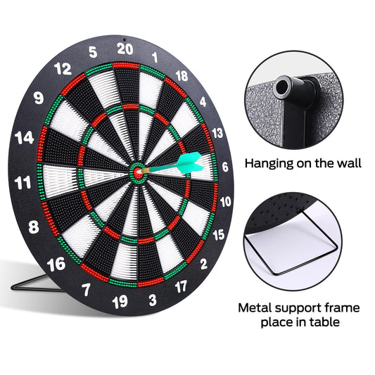 Safety Dart Board Set with 6 Soft Tip Darts: 16-Inch Rubber Dartboard for Family, Office & Party Leisure Sport - Mekamart Australia