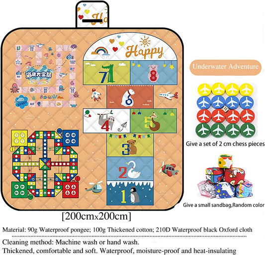 Waterproof Picnic Blanket with Flying Chess Game: 80''x80'' Extra Large, Foldable for Australian Camping, Beach & Family Gatherings