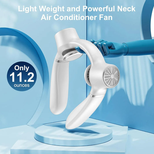 White Portable Neck Fan: Hands-Free Wearable Air Conditioner with 4000mAh Battery for Australian Travel & Daily Use - Mekamart Australia