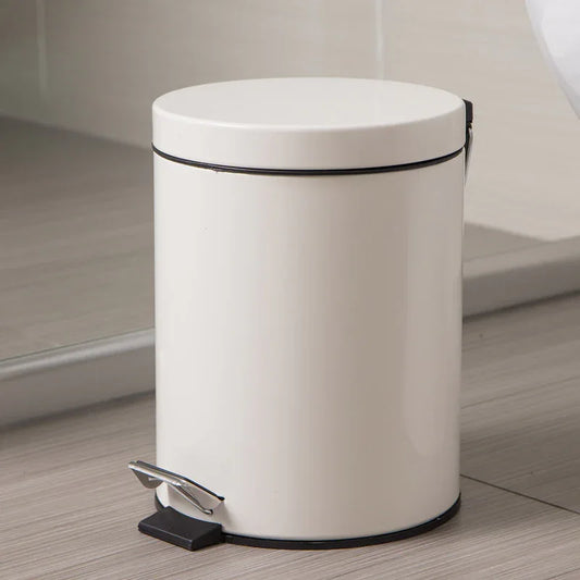 5L Round Lidded Trash Can Foot Pedal Garbage Bin for Kitchen Bathroom Hotel-White - Mekamart Australia