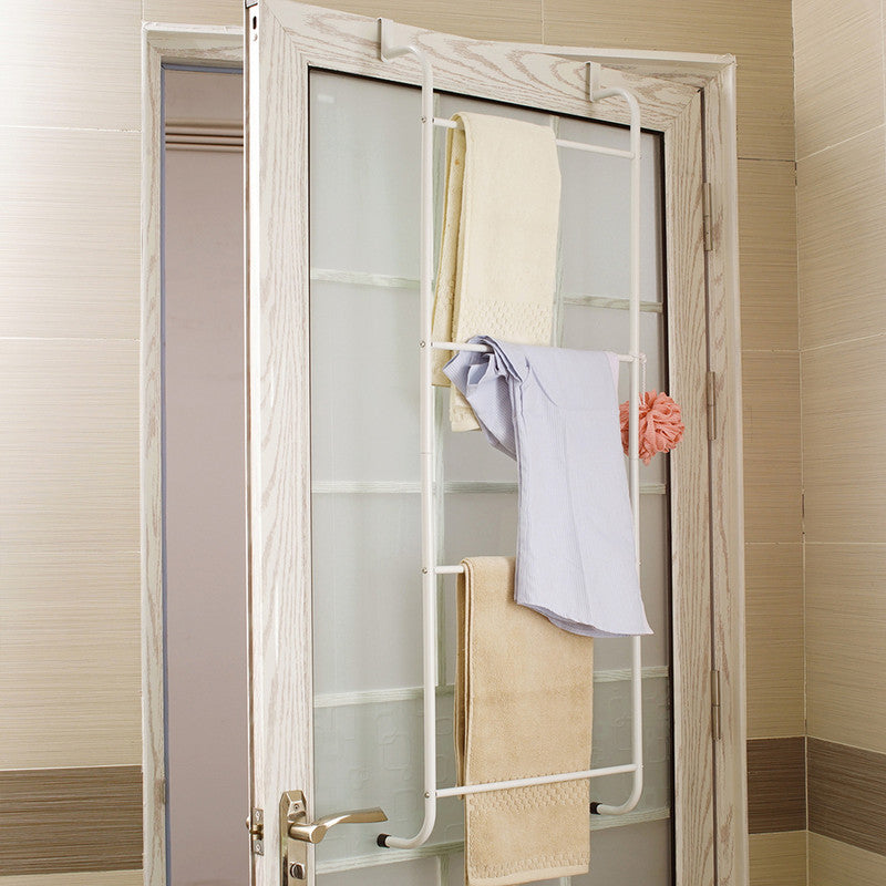 Over The Door Towel Rack Metal Behind Door Hanger for Bathroom Bedroom-White