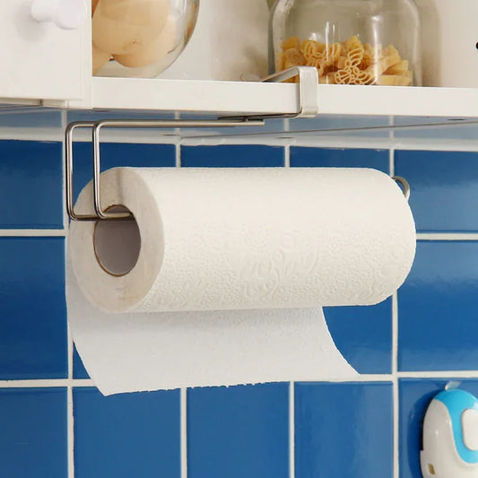 Stainless Steel No-punch Roll Paper Rack for Kitchen Cabinet Cling Film Storage Rack-Silver - Mekamart Australia