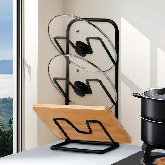 Three-layer Pot Lid Rack Kitchen Countertop Organizer for Cutting Board-Black - Mekamart Australia