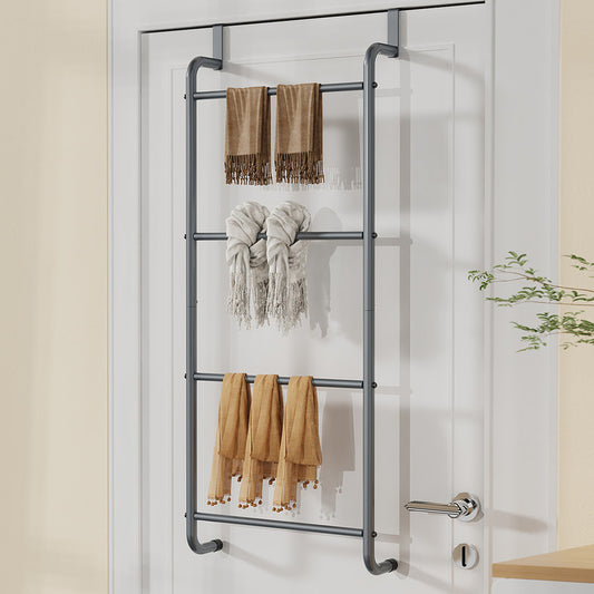 Over The Door Towel Rack Metal Behind Door Hanger for Bathroom Bedroom-Grey