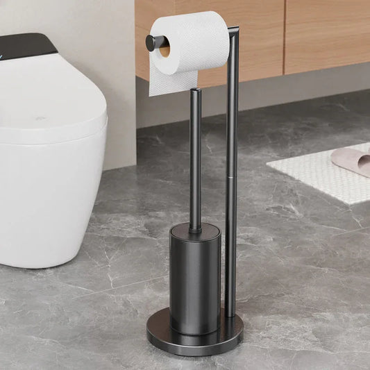 2-in-1 Floor Standing Roll Paper Holder and Toilet Brush For Bathroom and Toilet-Black - Mekamart Australia