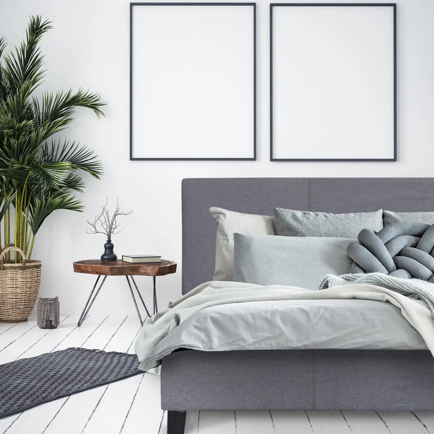 Milano Sienna Luxury Bed Frame Base And Headboard Solid Wood Padded Linen Fabric - Single - Grey - Mekamart Australia