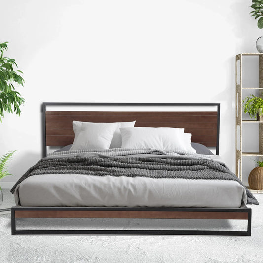 Milano Decor Azure Bed Frame With Headboard Black Wood Steel Platform Bed - Single - Black - Mekamart Australia
