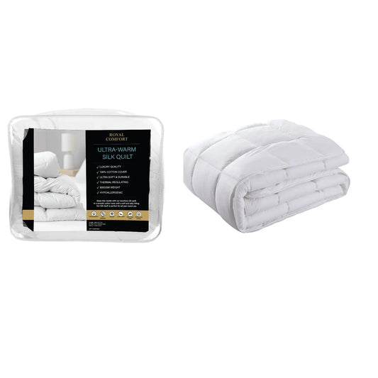 Royal Comfort 800GSM Silk Blend Quilt Duvet Ultra Warm Winter Weight - Single - White - Mekamart Australia